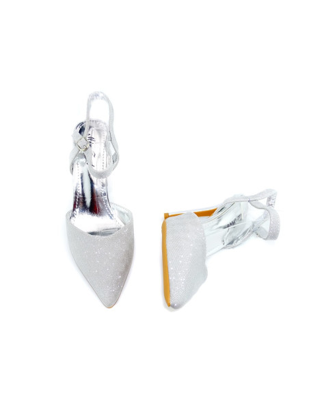 Silberne Glitzerstilettos mit Riemen - 3