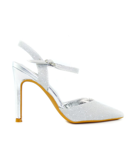 Silberne Glitzerstilettos mit Riemen - 1