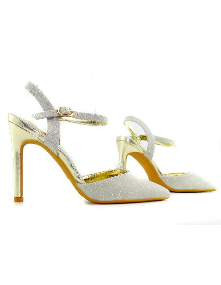 Gold glittering stilettos with strap - 3