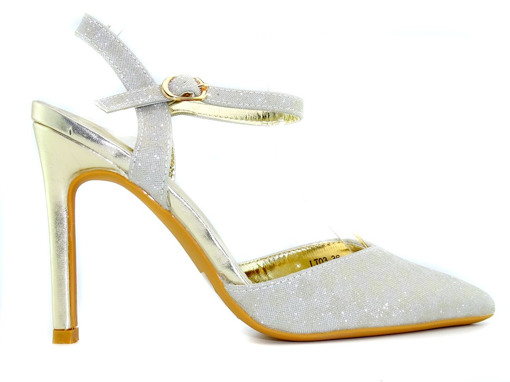 Gold glittering stilettos with strap - 1