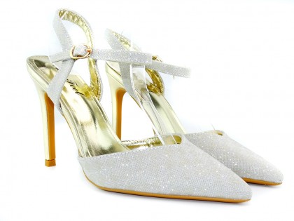 Pantofi stiletto aurii strălucitori cu curea - 2