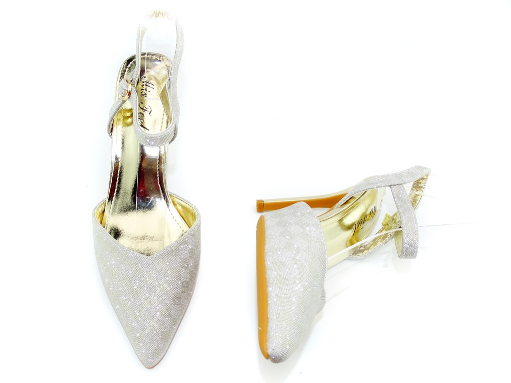 Goldfarbene Glitzerstilettos mit Riemen - 5