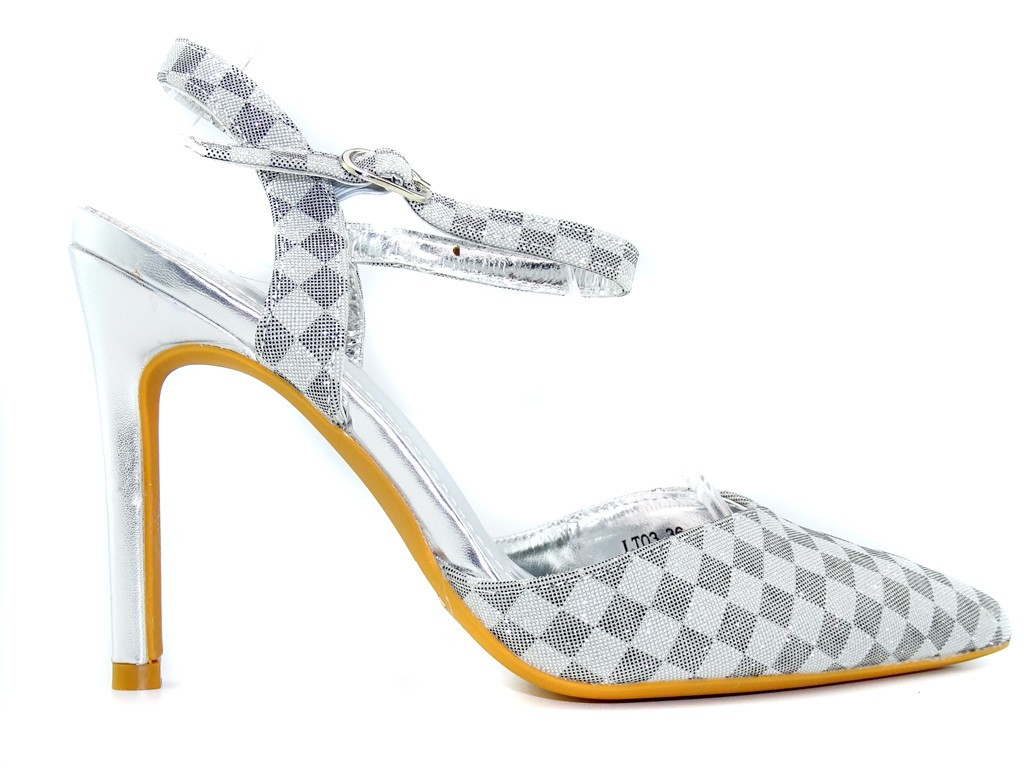 Stilettos cu sclipici argintiu și curea peplum - 1