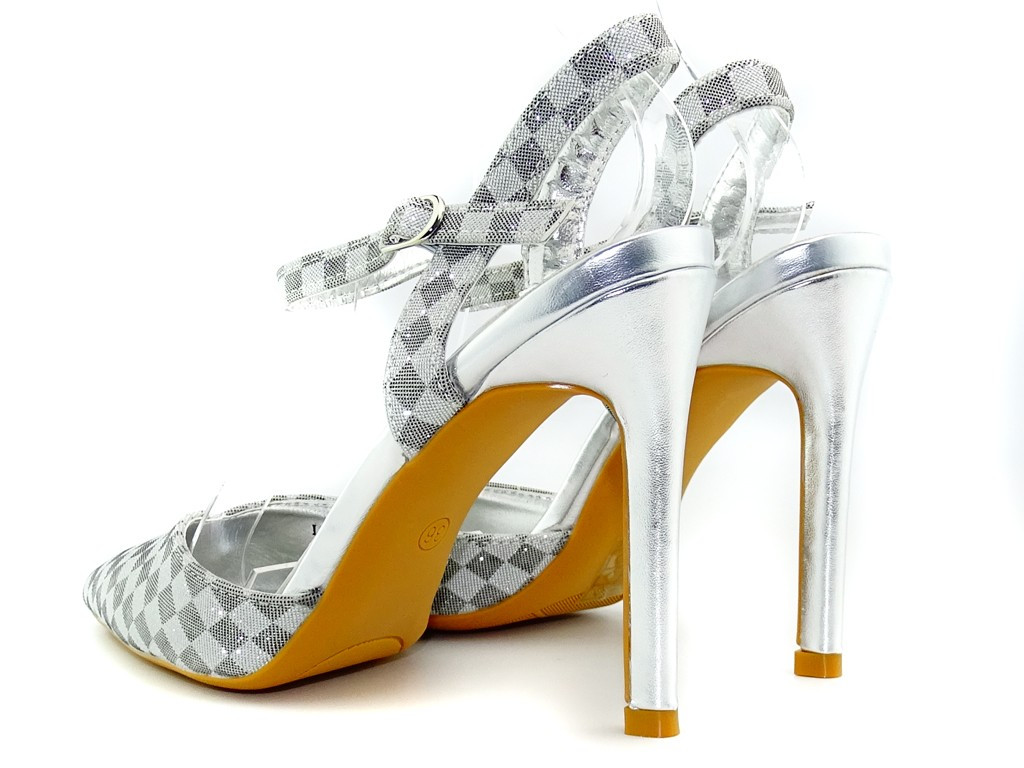 Sudraba spīduma stilettes ar peplum siksnu - 4