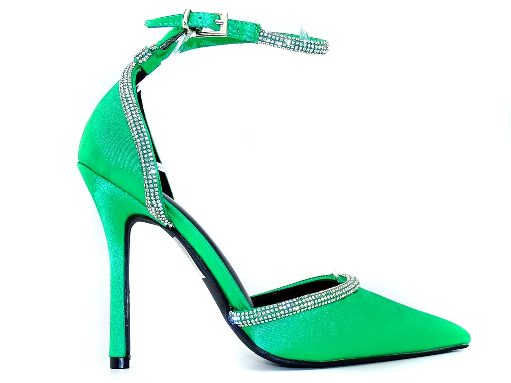 Zöld cirkóniás tűsarkú pántos tűsarkú cipő - 1