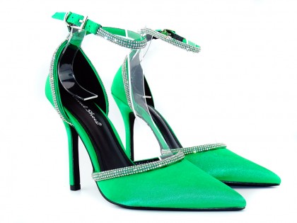 Zöld cirkóniás tűsarkú pántos tűsarkú cipő - 2