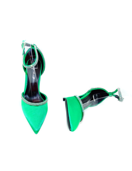 Stilettos din zirconiu verde cu curea - 5