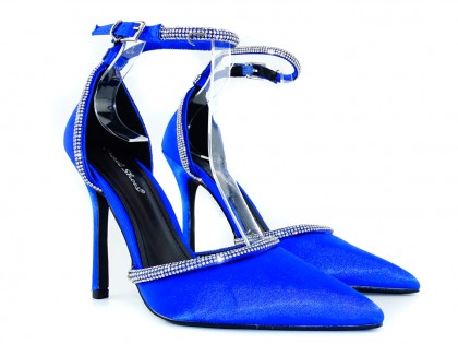 Kék cirkóniás tűsarkú cipő övvel - 2