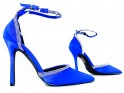 Kék cirkóniás tűsarkú cipő övvel - 4