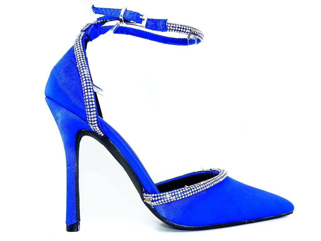 Kék cirkóniás tűsarkú cipő övvel - 1