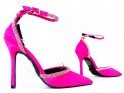 Pantofi stiletto cu zirconiu cubic roz cu curea - 3