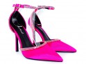 Pantofi stiletto cu zirconiu cubic roz cu curea - 2