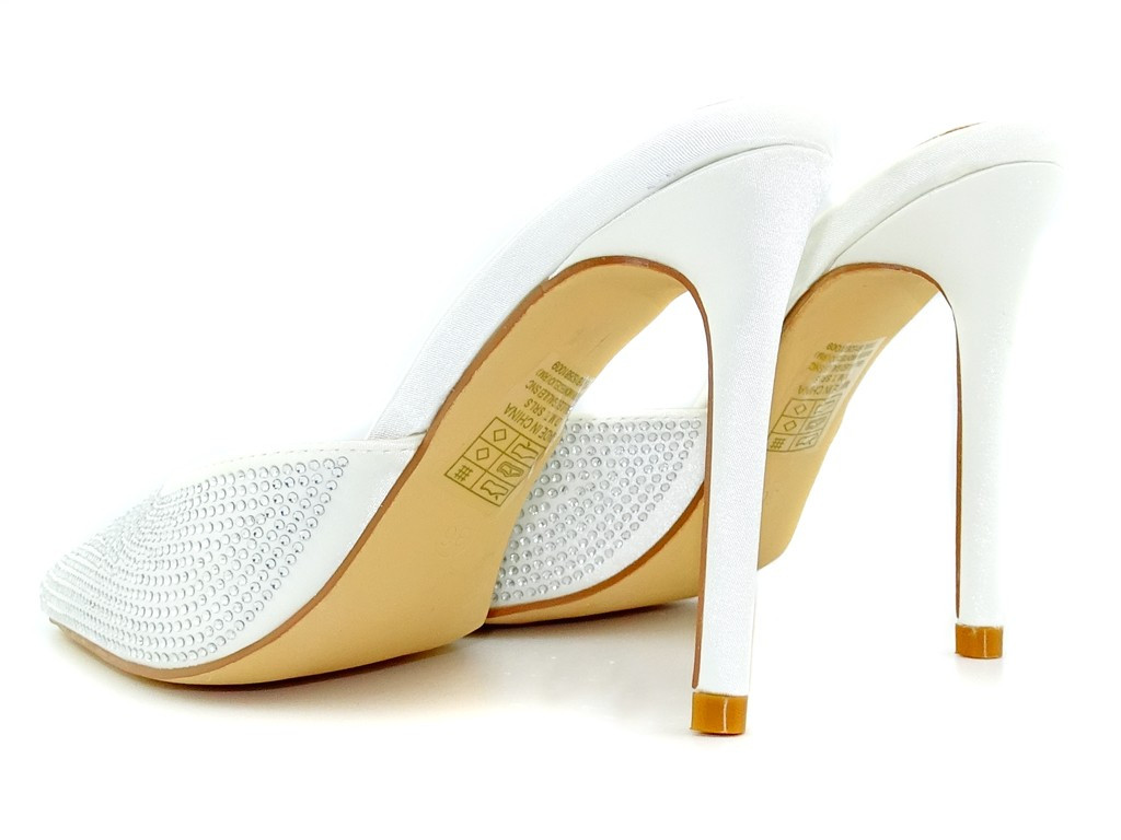 Flip-flops cu toc stiletto alb cu nasul lung - 5
