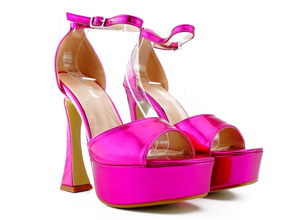 Sandale cu platformă roz din piele ecologică lăcuită - 1