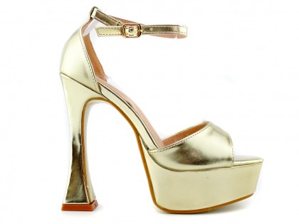 Platforminiai sandalai aukso spalvos ekologiškos odos laku - 2