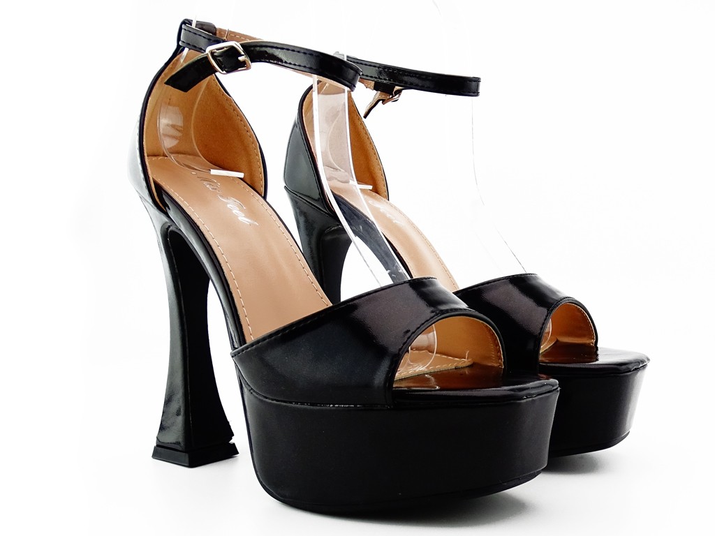 Platform sandals black eco leather lacquer - 1
