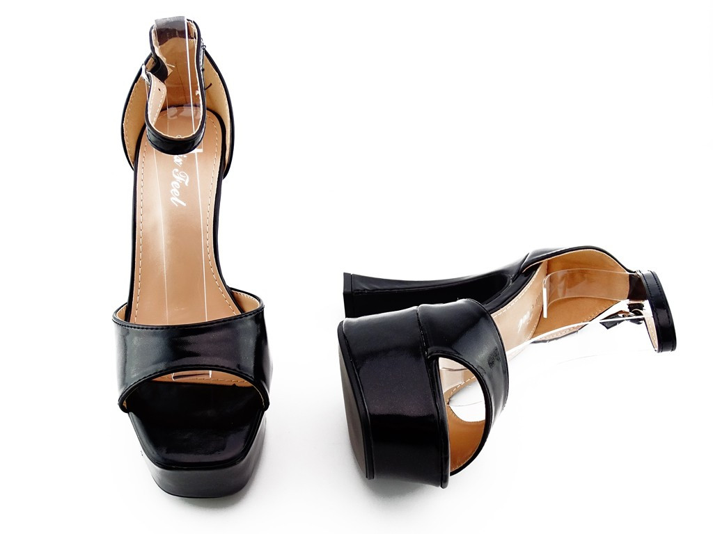 Plateausandalen schwarzer Öko-Leder-Lack - 5