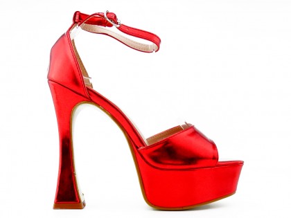 Sandale cu platformă din piele ecologică roșie lăcuită - 2