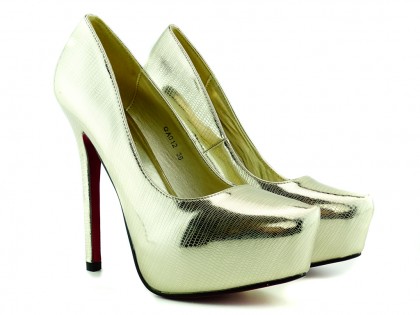 Gold platform stilettos lacquer shoes - 2