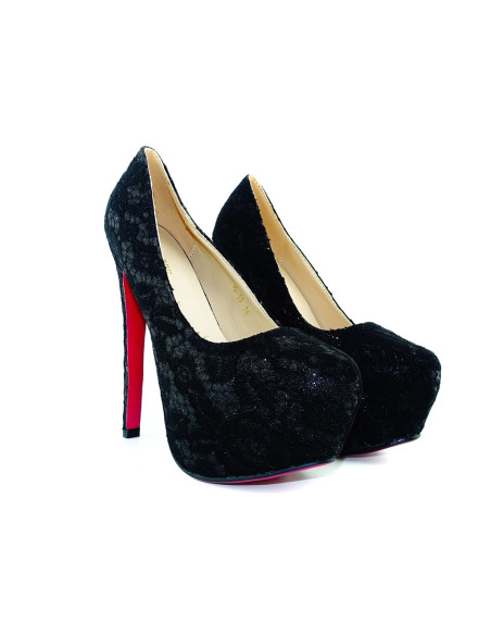 Melni mežģīņu platformas stilettos - 2