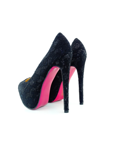 Stilettos cu platformă cu șiret negru - 4