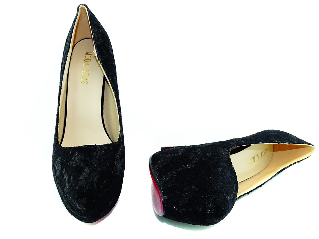 Black lace platform stilettos - 5
