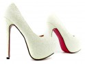 Pantofi stiletto cu platformă din dantelă albă ecru - 3