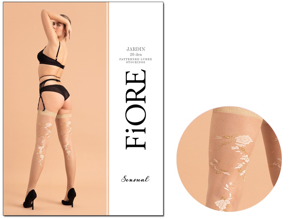 Sheer 20 Den Black Suspender Tights with Red Motifs, Fiore Amour Rouge
