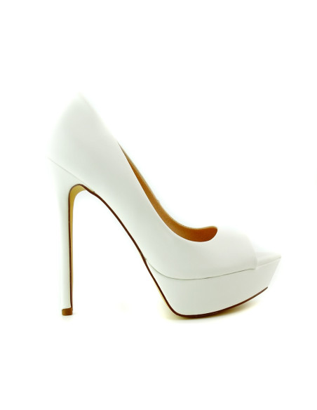 Stilettos cu platformă mată albă din piele ecologică - 2