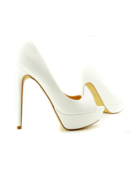 Stilettos cu platformă mată albă din piele ecologică - 3