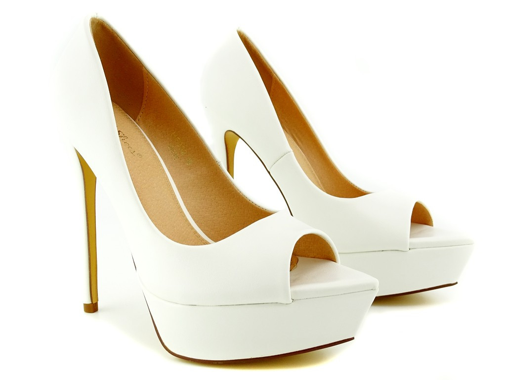Stilettos cu platformă mată albă din piele ecologică - 1