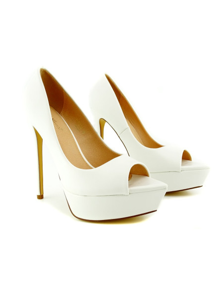 Stilettos cu platformă mată albă din piele ecologică - 1