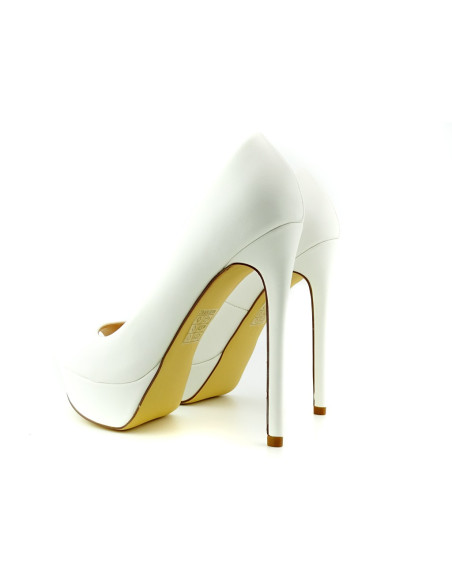 Stilettos cu platformă mată albă din piele ecologică - 4