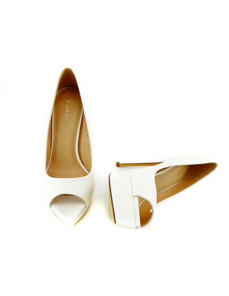 Stilettos cu platformă mată albă din piele ecologică - 5