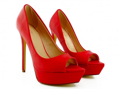 Червоні матові туфлі на платформі з екошкіри - 1