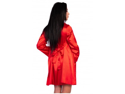 Комплект з червоної атласної сорочки та халата - 2