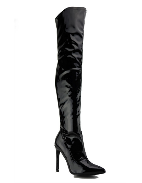 Bottes longues en cuir verni noir - 2