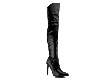 Black long eco leather lacquer boots - 2