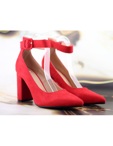 Red pumps with a strap on a post - 2
