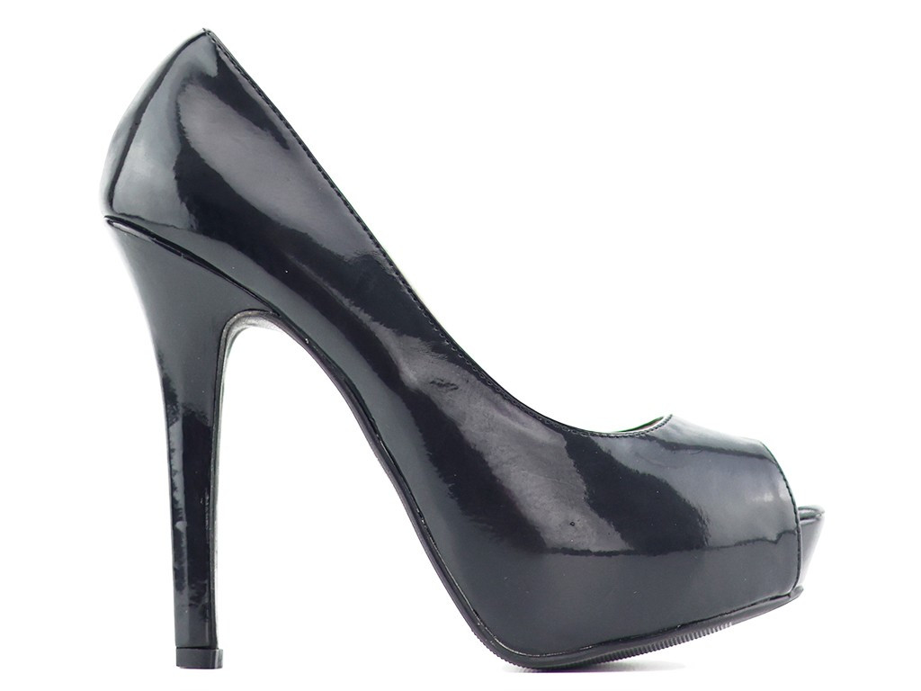 Stilettos negri cu platformă și vârf deschis - 1