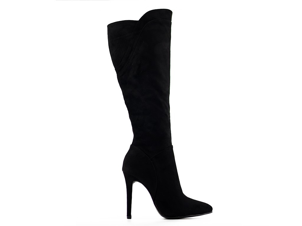 Sieviešu melni stiletto zābaki ar papēžiem no zamšādas - 1