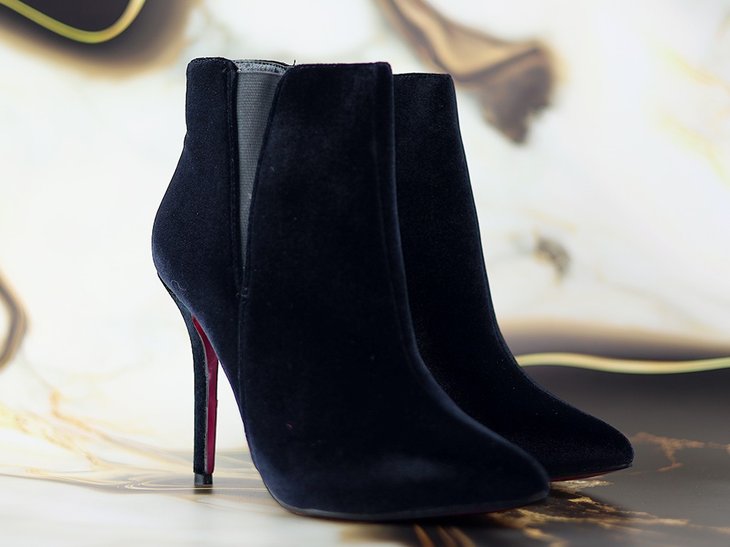 Cizme stiletto din velur negru pentru femei - 2