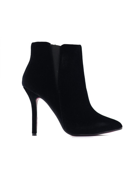 Black velour women's stiletto boots - 1