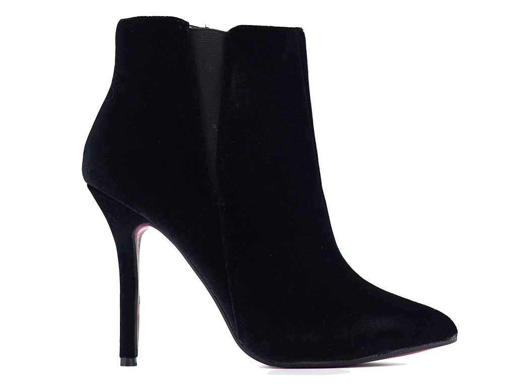 Black velour women's stiletto boots - 1