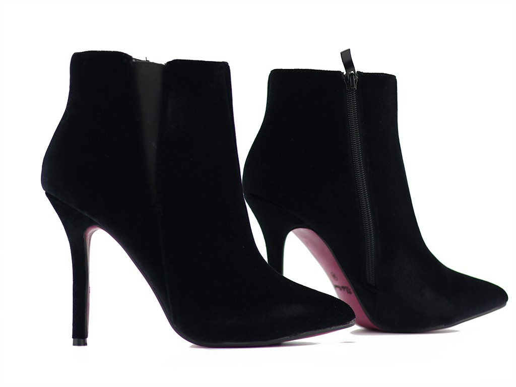 Cizme stiletto din velur negru pentru femei - 6