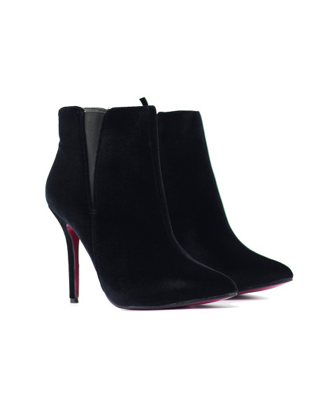 Black velour women's stiletto boots - 3