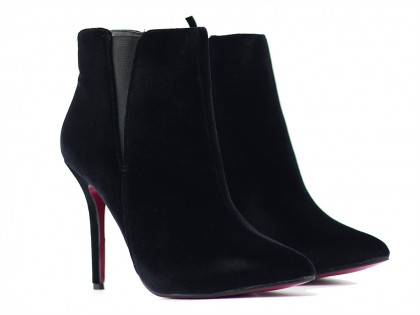 Black velour women's stiletto boots - 3