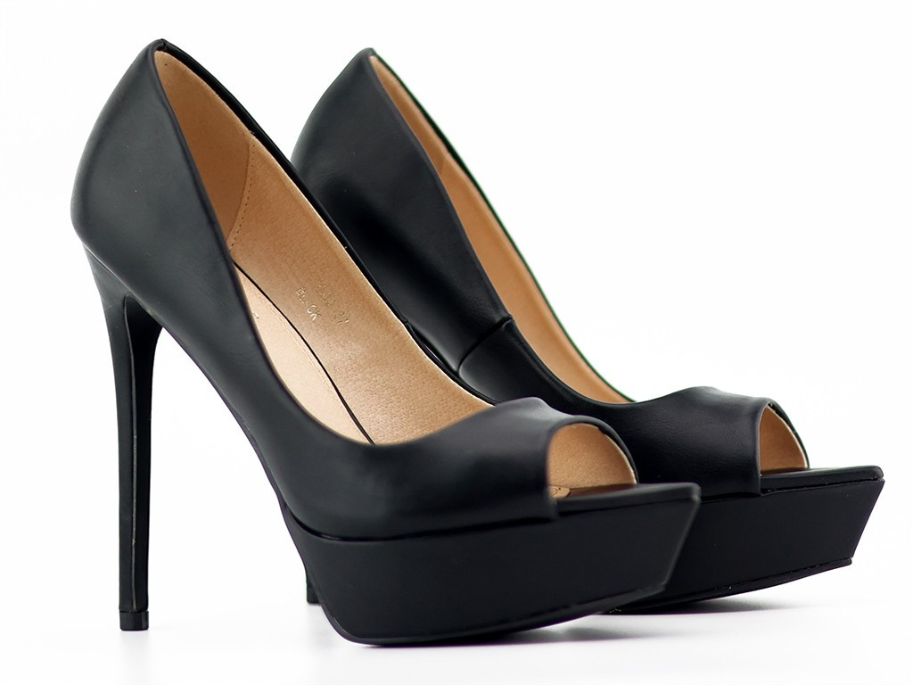 Stilettos cu platformă neagră mată din piele ecologică - 3