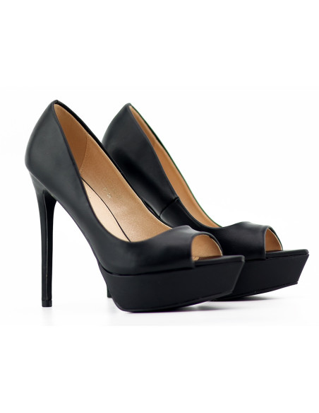 Stilettos cu platformă neagră mată din piele ecologică - 3