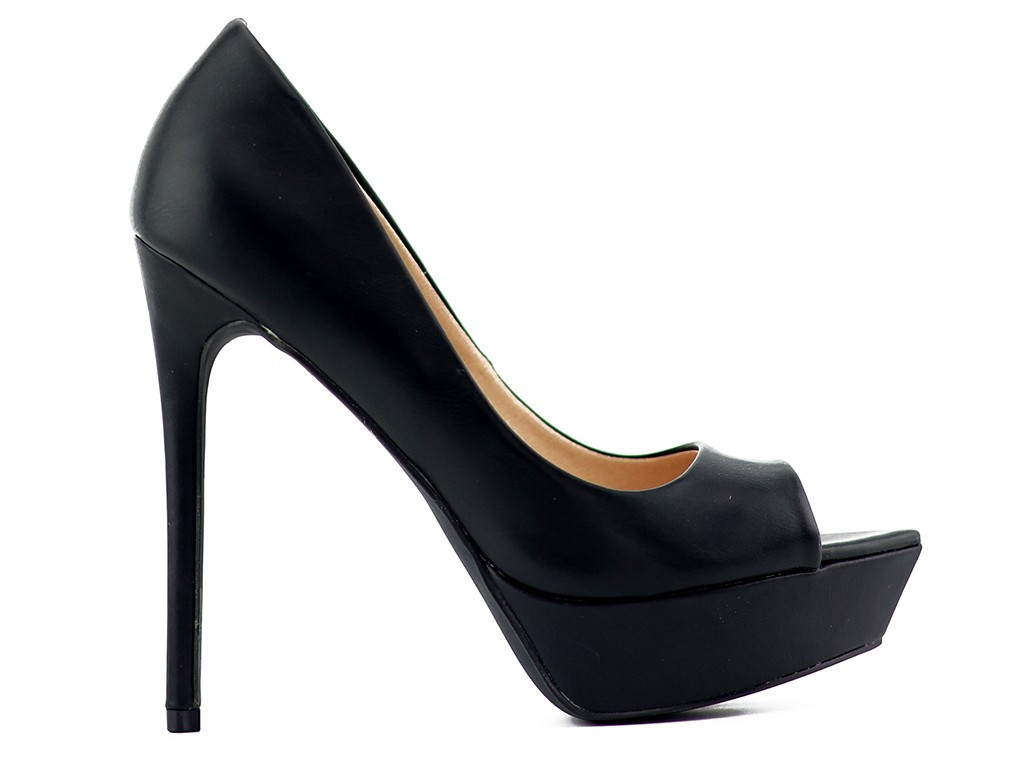Stilettos cu platformă neagră mată din piele ecologică - 1